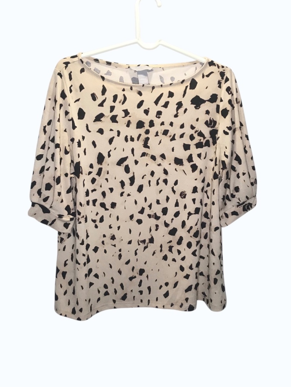 H&M Cream Black Abstract Print Oversized Blouse Top Size Large